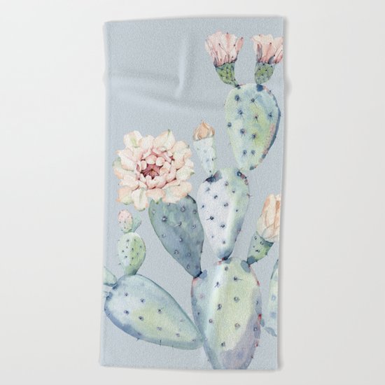 Prettiest Rose Cactus Blue Beach Towel