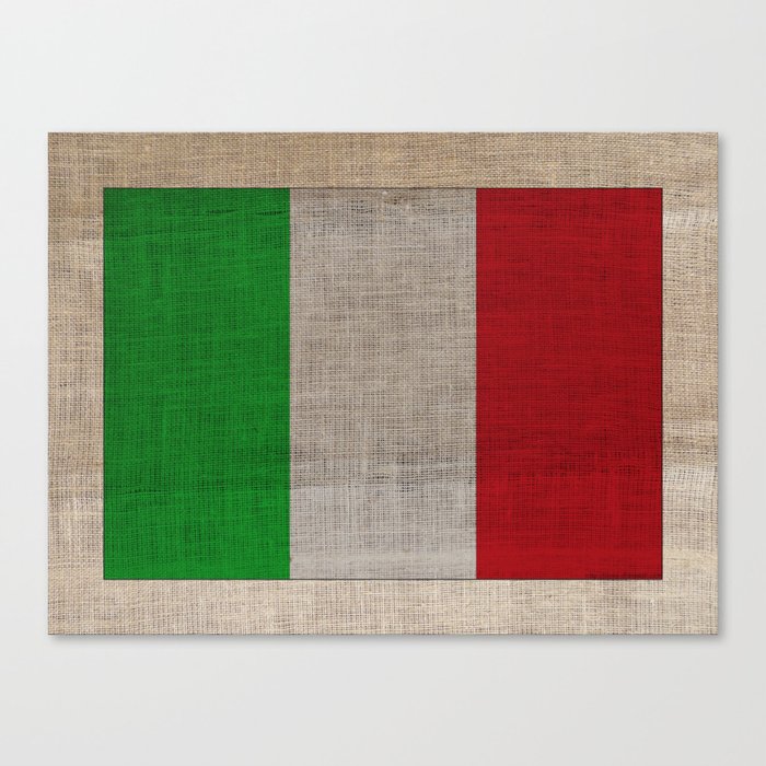 Vintage Italian Flag on Antique Burlap Texture Canvas Print