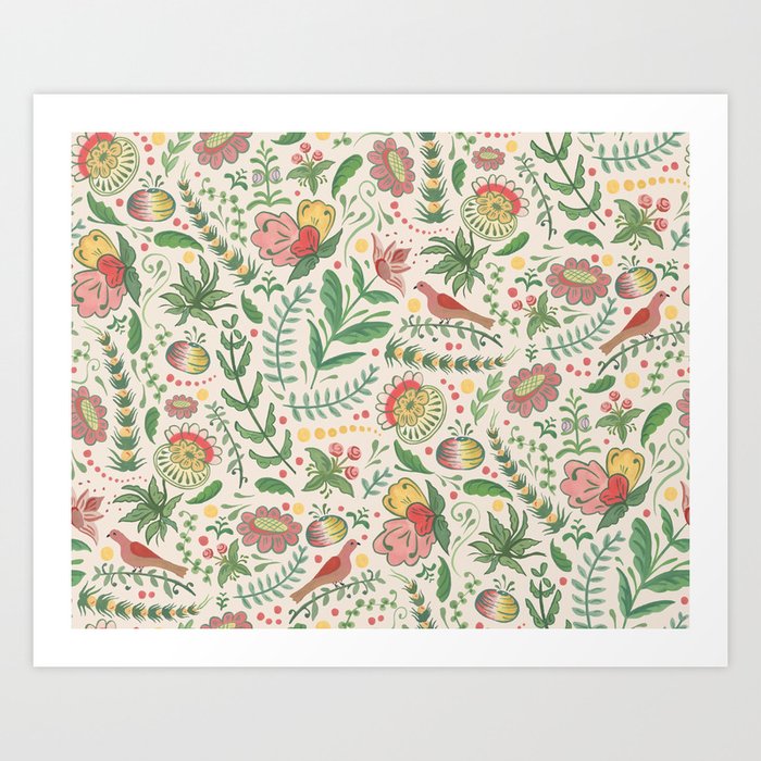 Swedish Floral - Cream Art Print