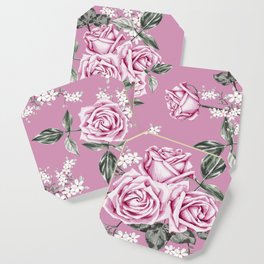 Seamless pattern pink rose vintage flowers Coaster