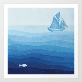 Lonely sailing ship Art Print