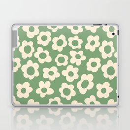 Seamless pattern with vintage vintage groovy flowers. modern elements. stylized flowers silhouettes on a green background. surface design, textile, stationery, wrapping paper and covers Laptop Skin