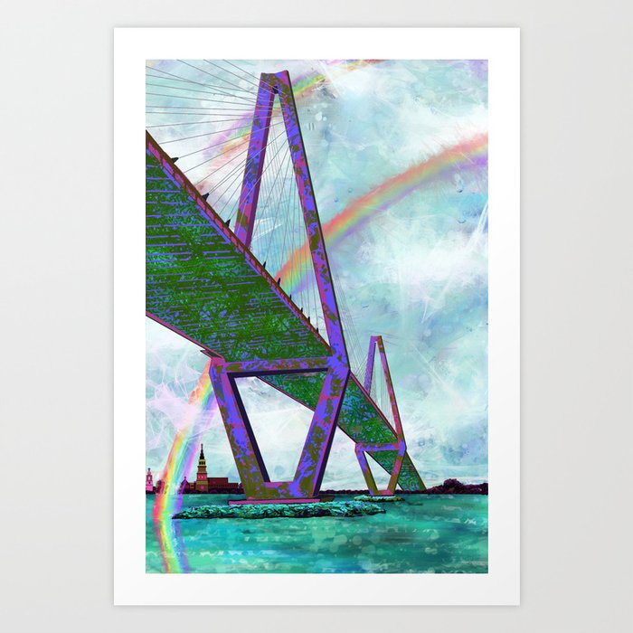 Rainbow over and under the Arthur Ravenel Bridge, Charleston SC Art Print