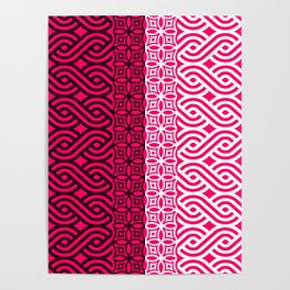 Hot Pink Plait Pattern on Black and White Poster