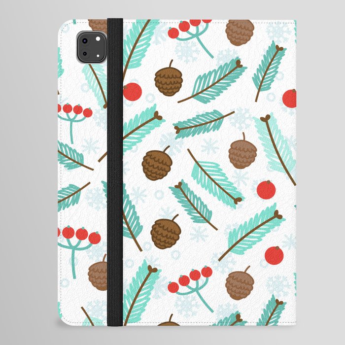 Christmas Pattern Turquoise Red Chestnut Holly iPad Folio Case