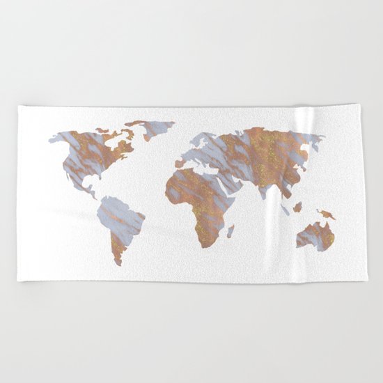 Rose Gold Marble Map - RoseGold World Beach Towel