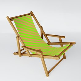 [ Thumbnail: Brown & Chartreuse Colored Striped/Lined Pattern Sling Chair ]