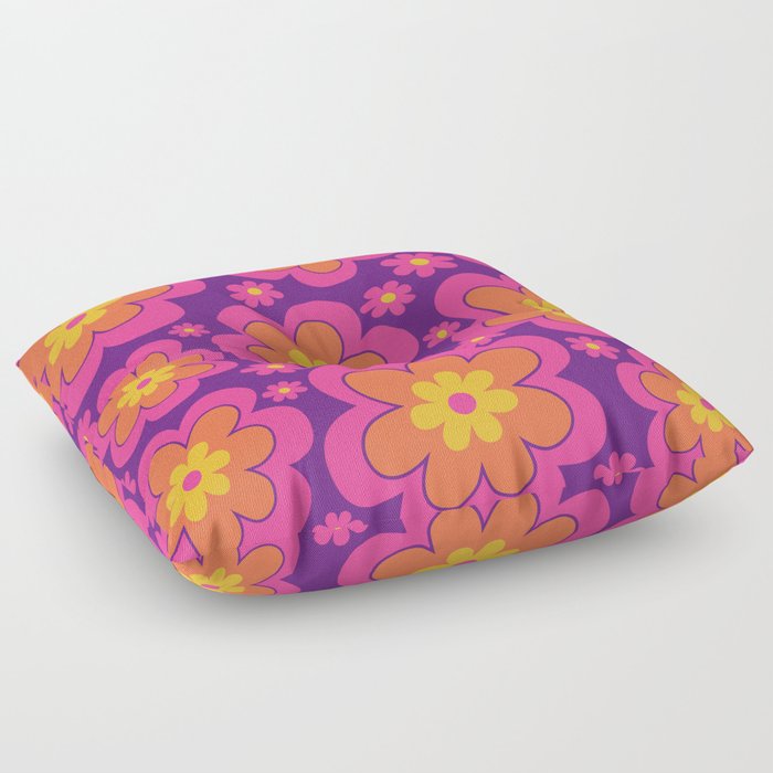 Colorful Retro Flower Pattern 594 Floor Pillow