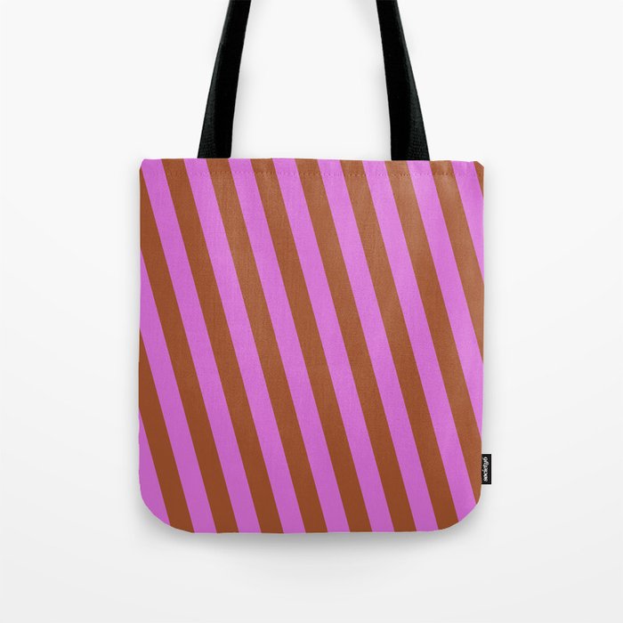 Orchid and Sienna Colored Stripes/Lines Pattern Tote Bag