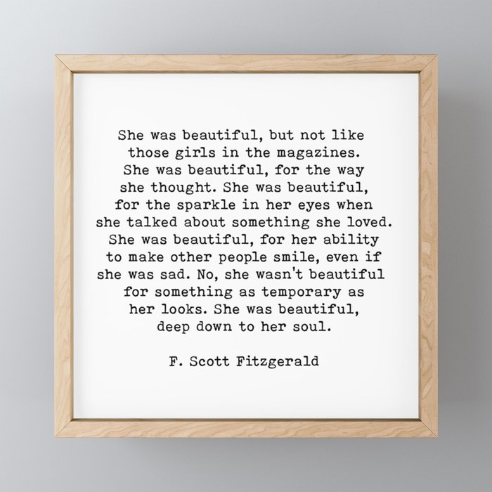 She Was Beautiful, F. Scott Fitzgerald, Quote Framed Mini Art Print