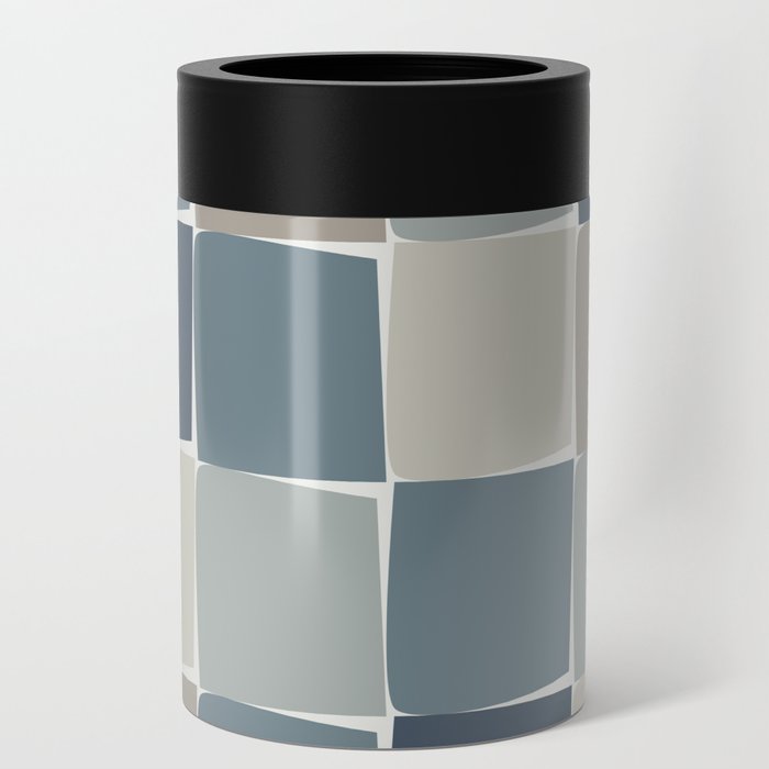 Flux Midcentury Modern Check Grid Pattern in Neutral Blue Gray Tones Can Cooler