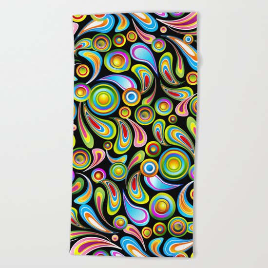 Psychedelic Color Drops Abstract Art Design Beach Towel