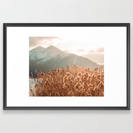 Golden Wheat Mountain // Yellow Heads of Grain Blurry Scenic Peak Framed Art Print | Landscape In Winter, Blurry Boho Style, Natural And Earthy, Q0 Autumn Rustic, Montana Tranquil, Bohemian Hay Field, Painting, Nature Park Decor, Gold Yellow Wheat, Country Of Woodlands 