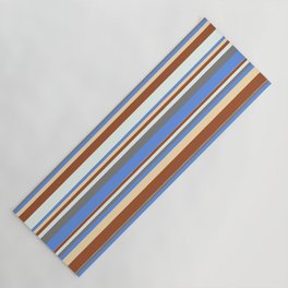 [ Thumbnail: Colorful Sienna, Mint Cream, Gray, Cornflower Blue & Beige Colored Striped Pattern Yoga Mat ]