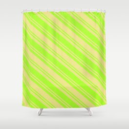 [ Thumbnail: Light Green and Tan Colored Striped/Lined Pattern Shower Curtain ]
