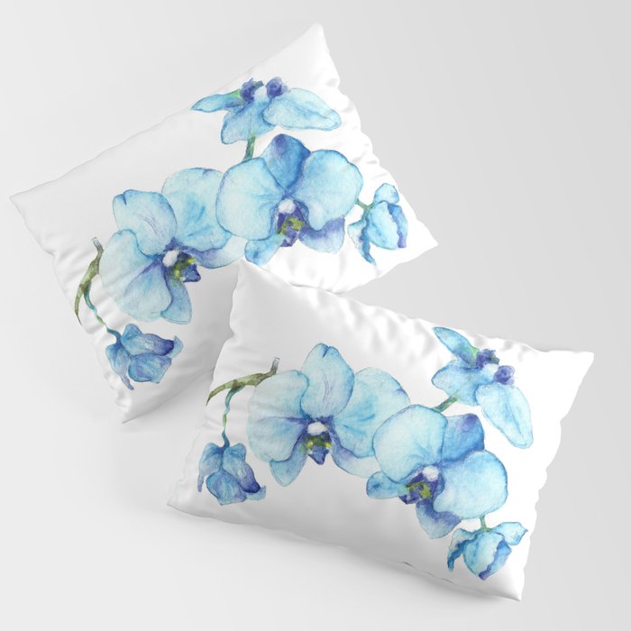 Blue Orchids - Watercolor Botanical Art Pillow Sham