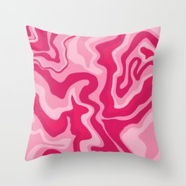 Bold Pink Liquid Swirl Retro Pattern Throw Pillow
