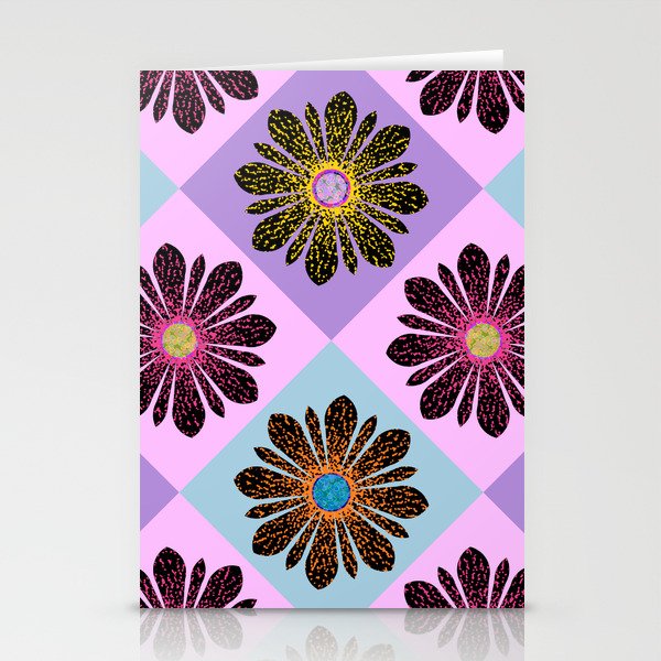 Speckled Flowers in Pastel Diamonds Pattern Stationery Cards