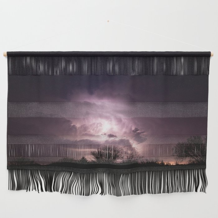 Inner Glow - Lightning Illuminates Storm Cloud as Stars Twinkle Above at Night in Oklahoma Wall Hanging