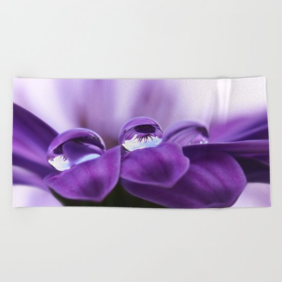 Violet flower with drops 262 Beach Towel