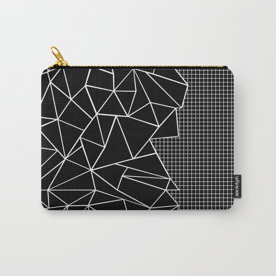 Abstract Grid Outline White on Black on Side Carry-All Pouch