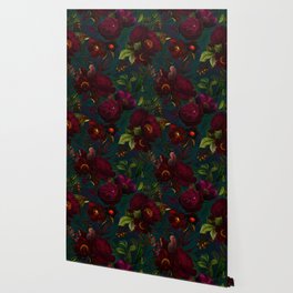 Before Midnight Vintage Flowers Garden Wallpaper | Antique, Exotic, Tropical, Pattern, Flowers, Cottagecore, Bohemian, Garden, Midnight, Roses 