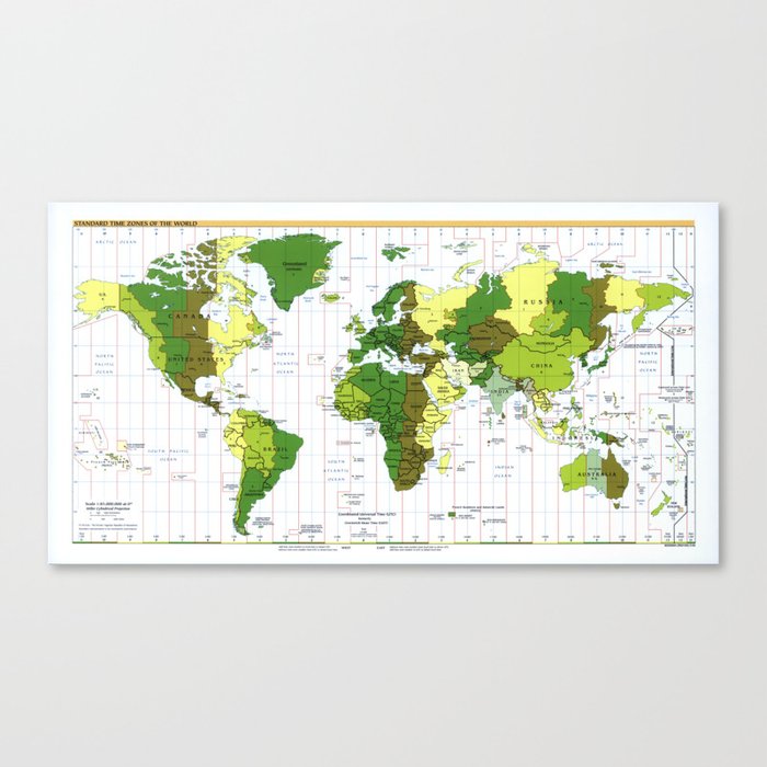 Standard Time Zones of the World Map Canvas Print by The Arts Society6