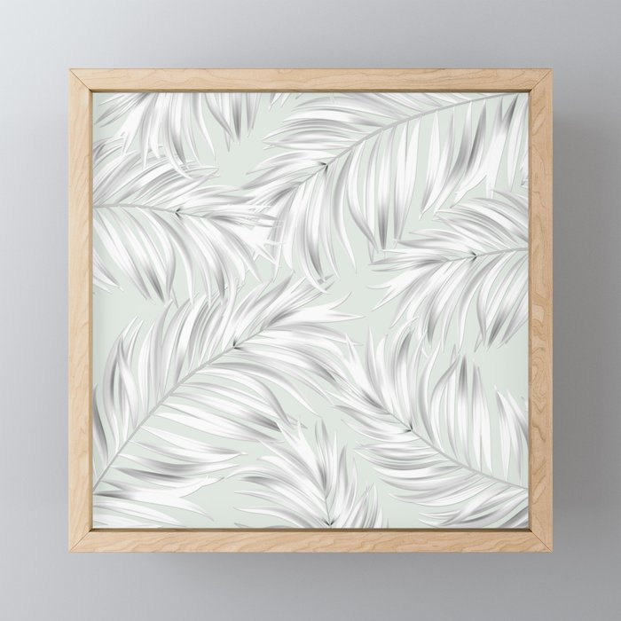 Palm Tree Fronds White on Seafoam Hawaii Tropical Décor Framed Mini Art Print