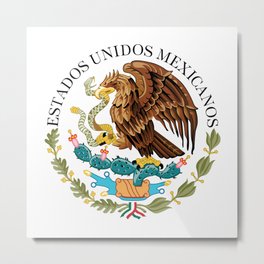 Coat of Arms & Seal  of Mexico on white Metal Print | Snake, Caracara, Spanish, Coat, National, Emblem, Flag, Cactus, Falcon, Quebrantahuesos 