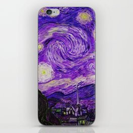 The Starry Night - La Nuit étoilée oil-on-canvas post-impressionist landscape masterpiece painting in alternate purple by Vincent van Gogh iPhone Skin