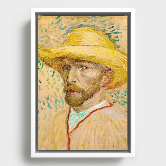 Vincent van Gogh "Self-Portrait with Straw Hat" (2) Framed Canvas