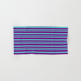 [ Thumbnail: Purple & Turquoise Colored Pattern of Stripes Hand & Bath Towel ]