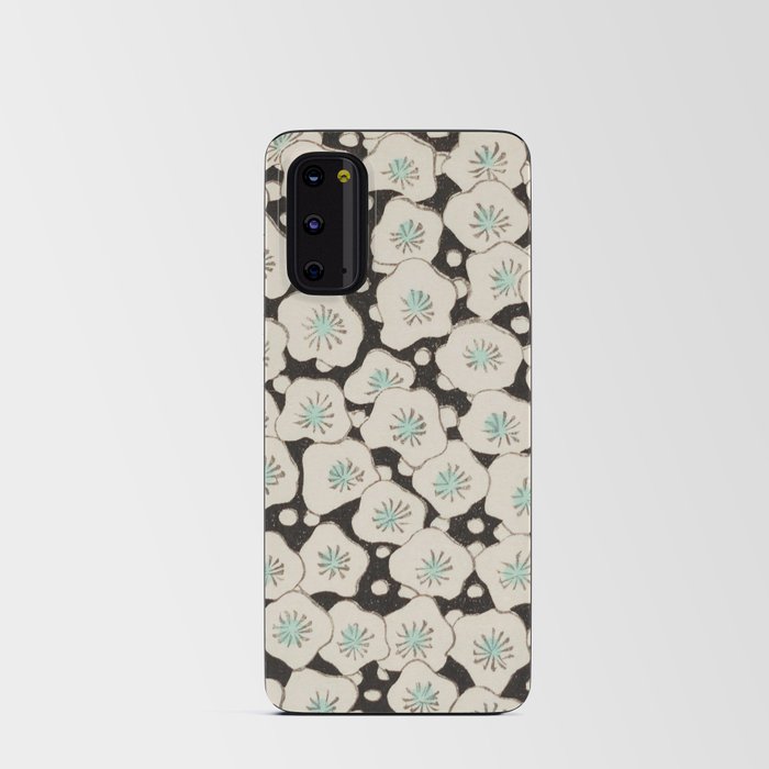White Flowers on Black Vintage Japanese Floral Print Android Card Case