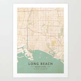 Long Beach, United States - Vintage Map Kunstdrucke