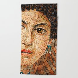 Detail of Woman Portrait. Mosaic art Beach Towel