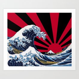 The Great Wave off Kanagawa + Rising Sun 3 Art Print | Kyokujitsu, Greatwave, Graphicdesign, Sun, Risingsun, Wave, Fuji, Hokusai 