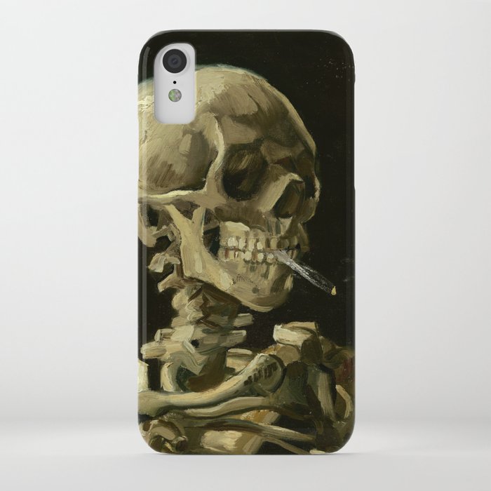 vincent van gogh - skull of a skeleton with burning cigarette iphone case