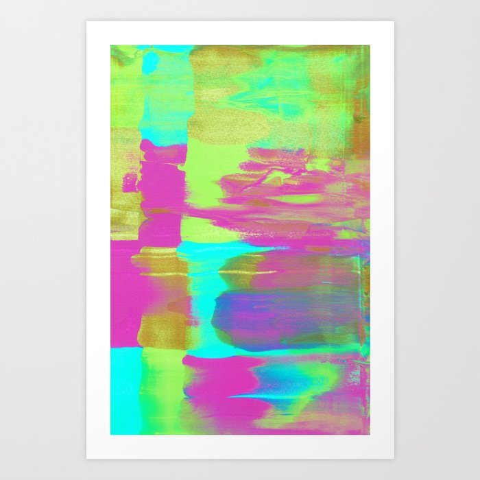 Neon Paint Smear with Magenta, Teal, Lime and Gold Art Print