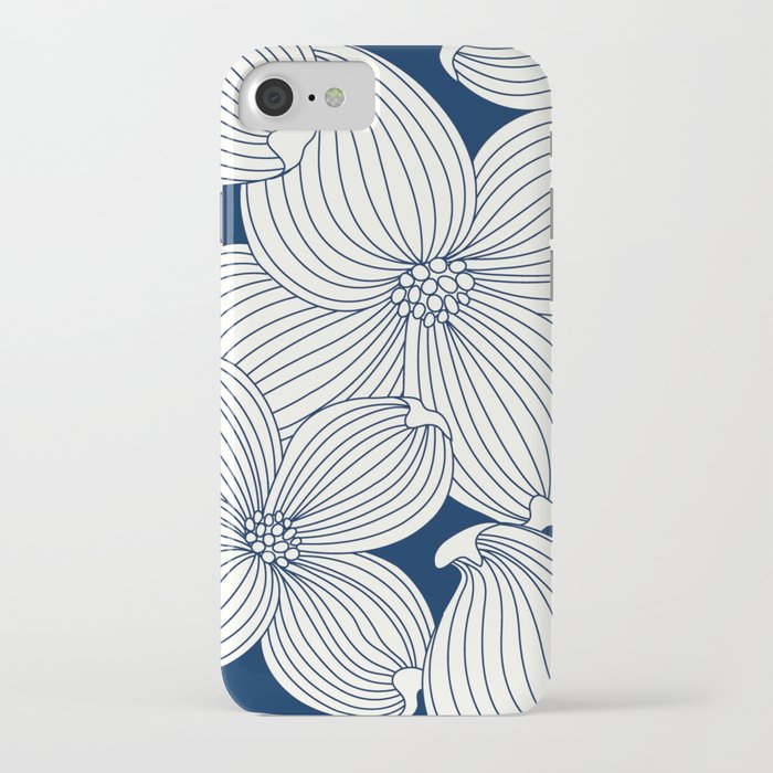Dogwood Big Linear Floral: Navy Ivory iPhone Case