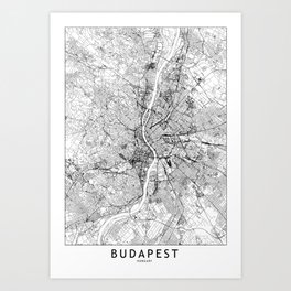 Budapest White Map Art Print