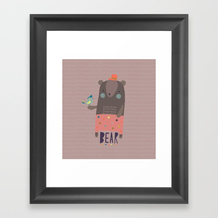 Big Bear and Bluebird Pink Framed Art Print
