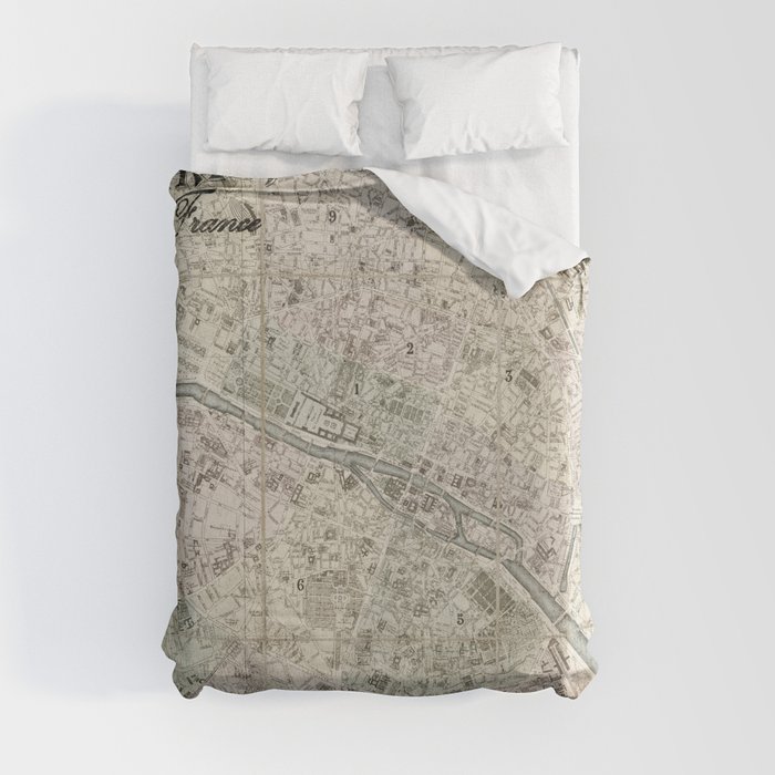 Vintage Paris Map Duvet Cover