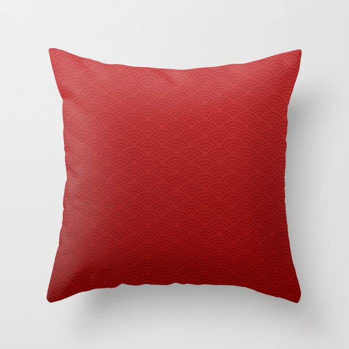Red Seigaiha (Japanese wave) Pattern Throw Pillow