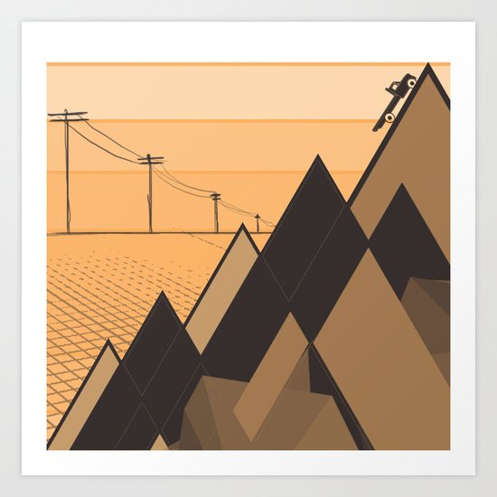 Little mountains and a car Art Print