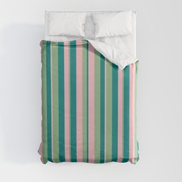 [ Thumbnail: Dark Sea Green, Pink & Teal Colored Lined/Striped Pattern Duvet Cover ]