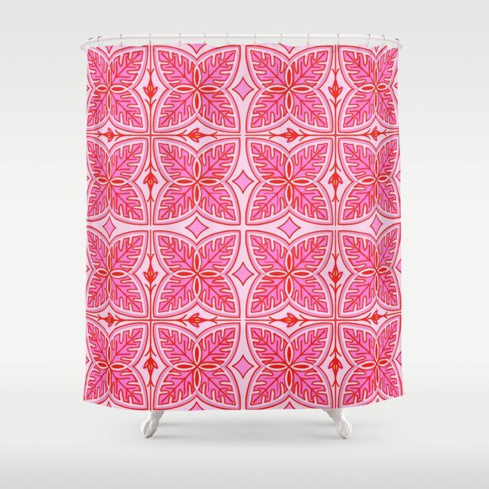 Pink Tropical Vibe Leaves Shower Curtain