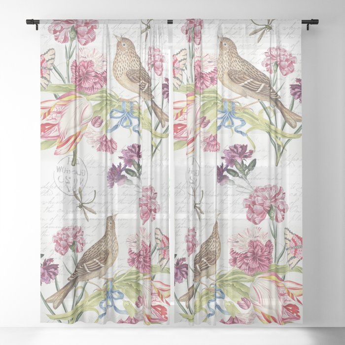 Bird and carnations Sheer Curtain