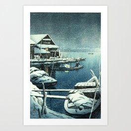 Kawase Hasui - Snow in Mukojima - Japanese Vintage Woodblock Painting Art Print