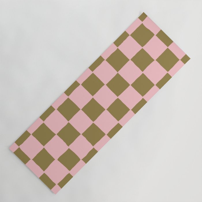 Sage Green + Pink Checkered Tiles Yoga Mat