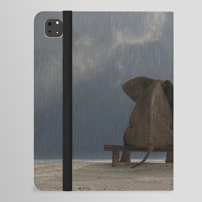 elephant and dog sit under the rain iPad Folio Case